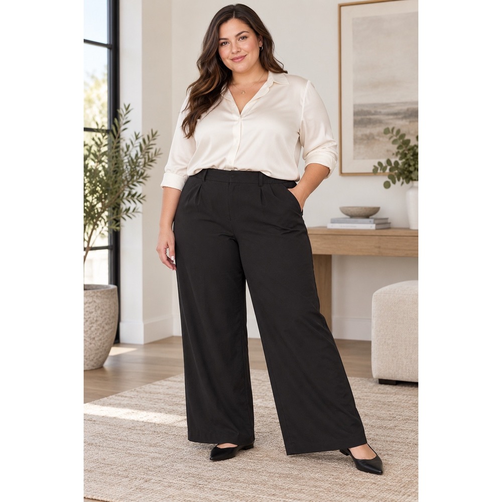 Torrid Size 3 22/24 Black Wide Leg Pull On Stretch Work Pants 30 Inseam